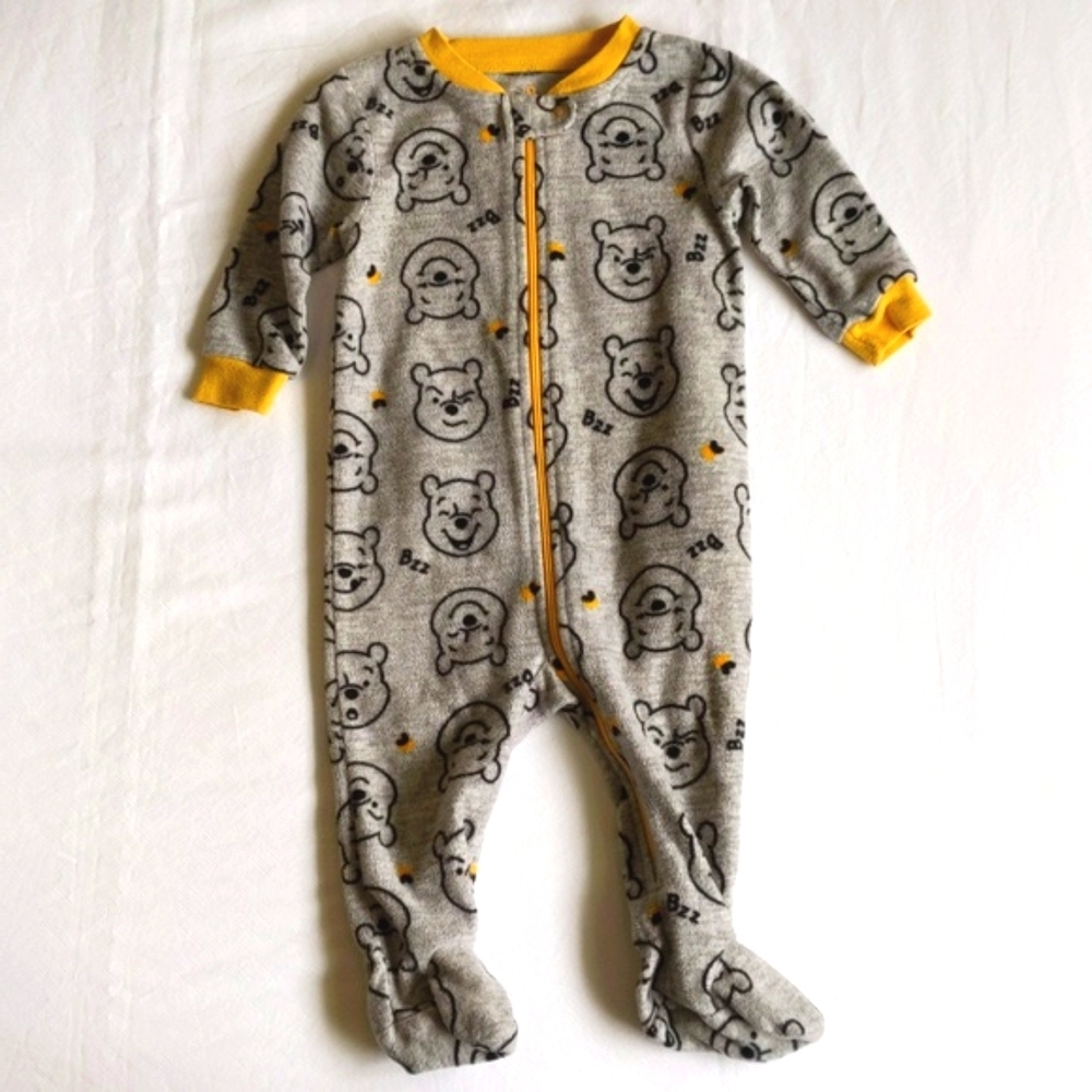 disney winnie the pooh fleece zipper footie sleeper pajamas 6-12 months baby